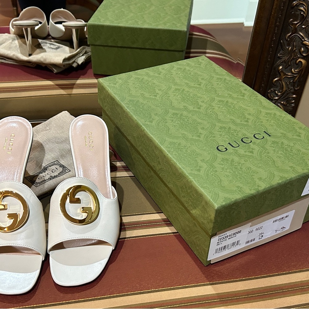 Gucci Women's Mystic White Blondie GG Heeled Mules